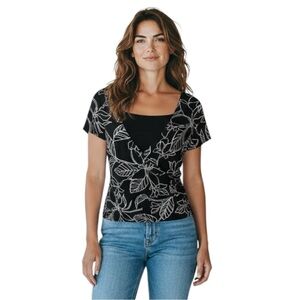 Covington Women’s Size S Black & White Floral Short Sleeve Blouse